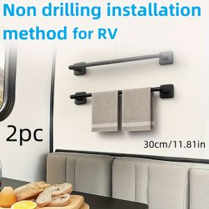 2-Piece Perforated Aluminum Towel Rack Suitable For Rv And Camper Van Bathroom Kitchen Towel Cloth Storage Rack