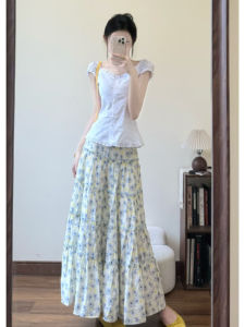 YUEZHONGWEI | Unique French Style Puffed Sleeve Lace Trim White Short Sleeve Shirt Slim Fit
