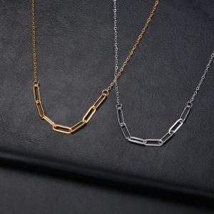 Skyrim Stainless Steel Paper Clip Link Chain Necklace for Women Gold Color Trendy Jewelry on The Neck New In Birthday Gift