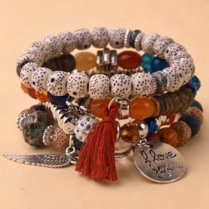 4 Pieces Boho Wing Beads Bracelet Women Bangle Trendy Party Jewelry Gift Set