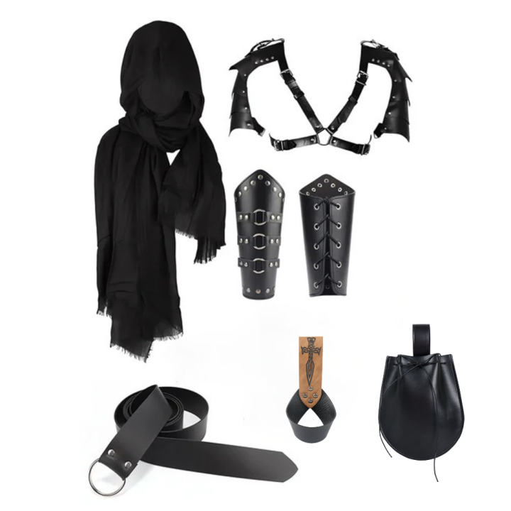 Knight Scarf 7PCS Men Vintage Medieval Knight Hooded Cloak Scarf Renaissance Belt ...