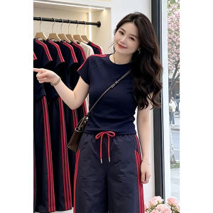 Shalldoer | Bộ Thời Trang Mùa Hè Đơn Giản Áo Thun Ôm Cổ Dài Tay Ngắn Quần Túi Xọc Phong Cách Thường Nhật