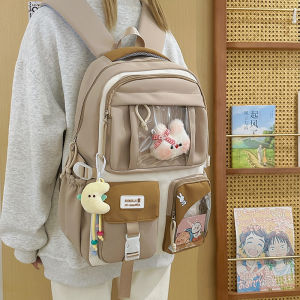 Sweet School Style Girls Backpack Reducing Burden Student Bag Soft Handle Zipper Closure Dual Shoulder Straps Vertical Square Shape