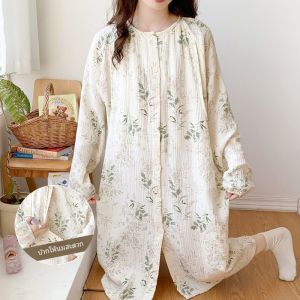 ชุดนอนผู้หญิงหลังคลอดผ้าฝ้ายบางฤดูร้อน กระโปรงคลอด ผ้าฝ้ายแท้ ฤดูใบไม้ผลิและฤดูใบไม้ร่วง ฤดูหนาว ชุดนอนสำหรับผู้หญิง