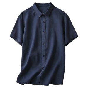 XIAOMENG | Old Money Vintage Short Sleeve Blue Cotton Casual Loose Summer Blouse
