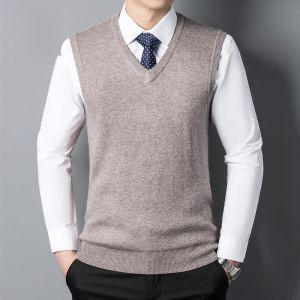 ROMON | Lormen Mens Knitted Wool Sweater Vest Fleece Lined Sleeveless Fashionable Autumn Winter Business Casual Standard Fit Vest