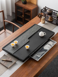 Natural Black Gold Stone Tea Tray Simple Modern Office Kung Fu Tea Table Living Room Dry Wet Separation Home Decorative Item