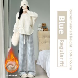 YIFANSHI | Warm Thickened Flannel Straight Leg Pants Autumn Winter New High Waist Loose Small Statured Fleece