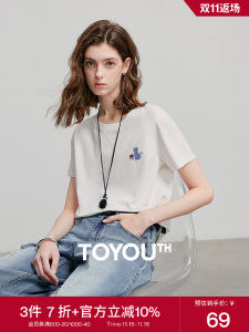 เสื้อยืดผู้หญิงผ้าฝ้ายโพลีเอสเตอร์เนื้อนุ่ม ทรงหลวม แขนสั้น ปักลายแมว ทรงพอดีตัว ระบายอากาศได้ดี ป้องกันแบคทีเรีย