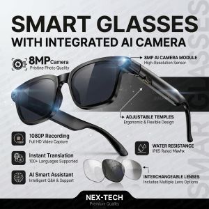2026 New Smart AI Glasses with Bluetooth Calling Wireless Audio 1080P Camera Photo Video Recording WiFi Transfer Voice Assistant