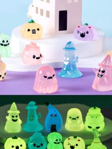 Luminous Halloween Ghost Pumpkin Resin Craftwork Cute Cartoon Desktop Decorations Miniature Landscape DIY Car Interior Ornaments
