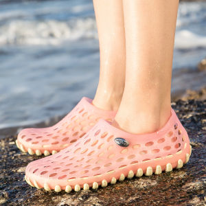 Breathable Womens Summer Hole Shoes Water-Resistant Slip-On Sandals Anti-Slip Beach Shoes Couple Holiday Flat PVC Wedge