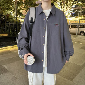 Brown Shirt Coat Men Spring and Autumn New Arrival Fashion Brand Trend Loose Pu Shuaigao Street Lapel Long Sleeves Top Clothes