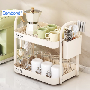 Cambond ชั้นวางแก้วน้ำและเครื่องปรุง 1/2 ชั้น PP ถอดล้างได้ แข็งแรง รับน้ำหนัก 30 กก. สีขาว กันลื่น