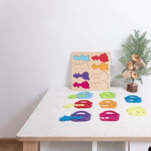 Childrens Matching Puzzle Wooden Lock Key Shape Recognition Learning Color Training Toy