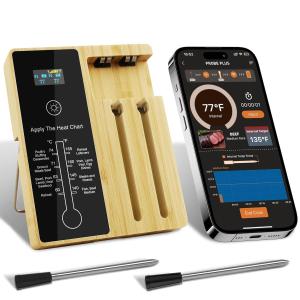 2 Probes 400FT Bluetooth Wireless Meat Food Thermometer Digital with LCD Display for Grill Oven Kitchen Smoker & Rotisserie