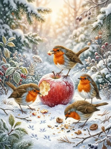 Bộ Tranh Kim Cương Huacan Winter Mockingbird - Quà Tặng Thủ Công Phong Cảnh Động Vật Khảm Đầy Đủ Với Kim Cương Hình Vuông Và Hình Tròn
