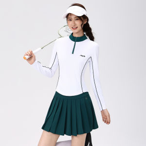 Sản phẩm mới cho mùa thu và mùa đông Áo Thun Có Cổ Dài Tay của phụ nữ Golf với màu sắc tương phản. Thiết kế cao cấp vừa vặn dáng người thon gọn váy đồ thể thao giản dị thanh lịch và ngoài trời thoải mái.