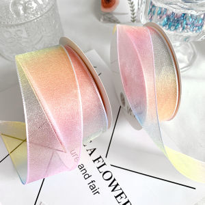 Gradual Color Change Rainbow Silk Ribbon Handmade Butterfly Knot Gift Cake Packaging Material Gauze Tape Satin Ribbon Fabric