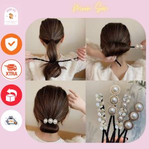 Dây cột tóc dây uốn gọn tóc cho nữ hoạ tiết hoa hồng đính ngọc nhân tạo phong cách Hàn Quốc