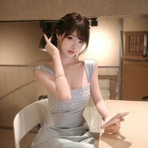 CHANGTONG | French Gentle Style Acetate Satin Aesthetic Fitting Strap Dress