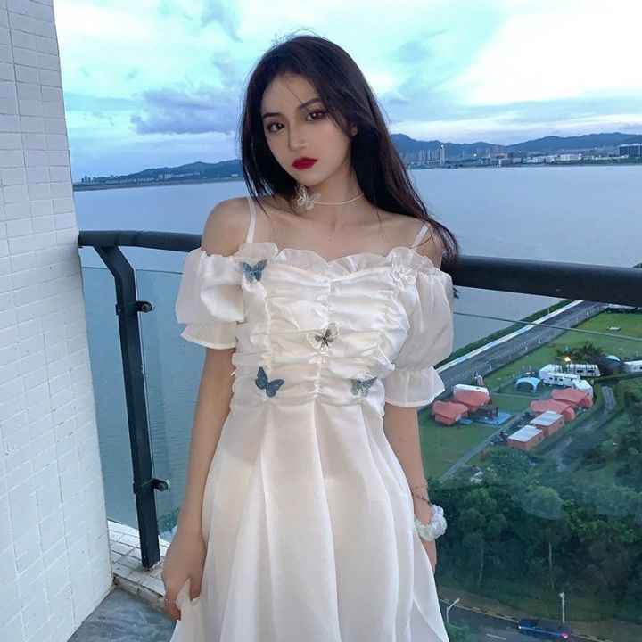 puff sleeve dress summer dress for women civil wedding dress white