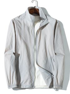 Summer Sun Protection Clothing Hooded Thin Jacket Mens Breathable Solid Color Stand Collar Casual All-Match Plus Size Wind Shield Jacket