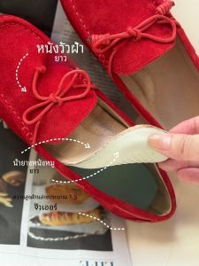 รองเท้าแตะส้นแบนทรงหัวมนสีแดง หนังแท้ รองเท้าแตะสำหรับผู้หญิง ฤดูใบไม้ผลิและฤดูใบไม้ร่วง รองเท้าแตะแบบสวมสบาย ส้นแบน ทรงหัวมน