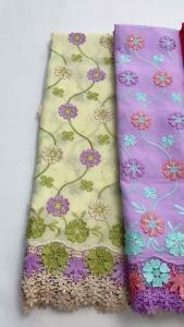 2026 Premium Cream African Cotton Lace Fabric with Lavender Floral Embroidery Swiss Voile Lace For Wedding Dress Design