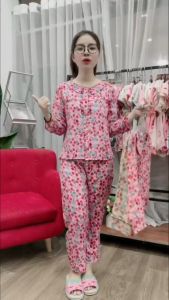 [BunnySky] Quần áo mặc nhà Đồ bộ mặc nhà nữ mẫu thiết kế cổ nhọn khuy cài đẹp