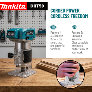 Makita | Makita DRT50 Cordless Trimmer Rechargeable Brushless Slotting Tool for Woodwork Engraving Milling Portable Trimming Machine