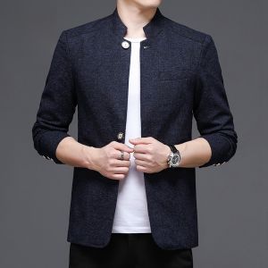 ROMON | Loose Fit Casual Mens Mandarin Collar Suit Jacket Romon Midlife Dad Style Chinese Style Four Season Business Leisure Fashion