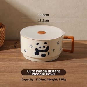 Retro Sealed Ceramic Bowl With Lid And Handle For Noodles