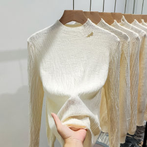 สีกากี เสื้อเชิ้ตแขนยาวถัก หลวม ฤดูใบไม้ร่วง ฤดูหนาว สินค้ามาใหม่ ใส่ตัวใน พื้นผิว ดีไซน์ Sense Thin เสื้อท่อนบน ผู้หญิง แฟชั่น