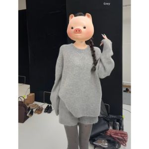 YUEZHONGWEI | Winter Fashion Set - Korean Style Cashmere Sweater and Knit Shorts