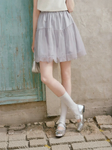 XIANGYING | Đầm Culottes Mỏng Phong Cách A-line Dây Nơ Cao eo Kết Hợp MESH