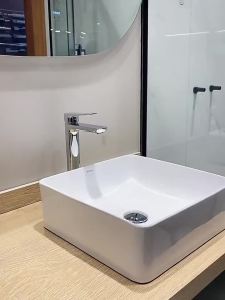 SSWW | Ceramic Countertop Sink with Faucet Combination for Small Household Bathroom