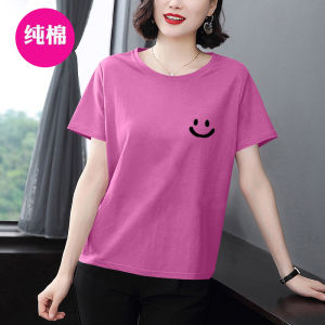 Middle-Aged and Elderly Pure Cotton Short-Sleeved Womens T-Shirt Summer 2024 New Half Sleeve Stylish Niche Style Thin Cotton Mom Wear