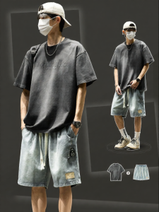 SZON | Cotton Short Sleeve and Denim Shorts Set For Men