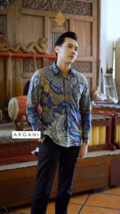 Kemeja Batik Arkanza Pria Cowok Laki Laki Slimfit Motif Argani