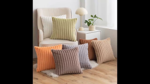 Pillow Case 40x40cm/16x16inches with Double-Sided Stripes High-Quality Rabbit Fur Throw Pillow