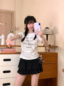 Áo Thun Nữ Tay Ngắn Cổ Tròn Xếp Ly Ren Chấm Bi Độc Đáo Thiết Kế Sáng Tạo Thời Trang Mùa Hè Cotton 92% Spandex 8%