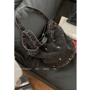 K-style Preppy Style Denim Canvas Bag Womens 2024 New Arrival Tide Casual Tote Bag Large-Capacity Bucket Bag