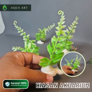 Hiasan Akuarium Ornaamen Aquascape 1 Tangkai daun + Bunga kecil plastik