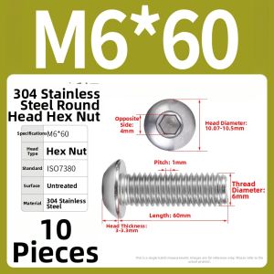 BAIRUITE | Round Head Flat Head Hexagonal Screw 304 Stainless Steel Screws