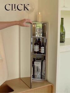 Bathroom Kitchen Corner Cabinet Stainless Steel Glass No Frame Wall Mounted Storage Mirror Modern Simple Style Single Door