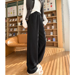 Womens Wide Leg Pants Autumn Winter New Style Drapey Woolen Casual Straight Leg Pants Fleece Sericofiber Wool Slimming Long Trousers