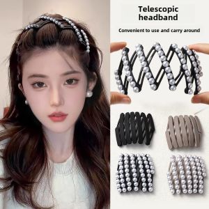 Pearl Folding Hairband Womens New 2024 Travel Special Face Wash Hair Clip Extendable Hair Tie Hair Accessories Korean Style