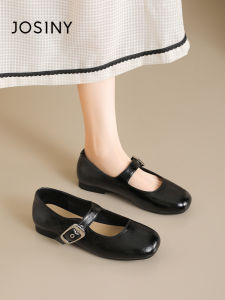 Josiny | Black Marry Jane Shoes Flat Dress Match Spring One Buckle
