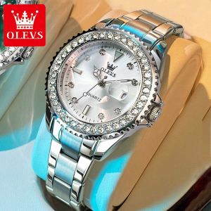 OLEVS Original Diamond Dial Quartz Watch for Women Fashion Elegant Ladies Watches Stainless Steel Waterproof Womens Wristwatch